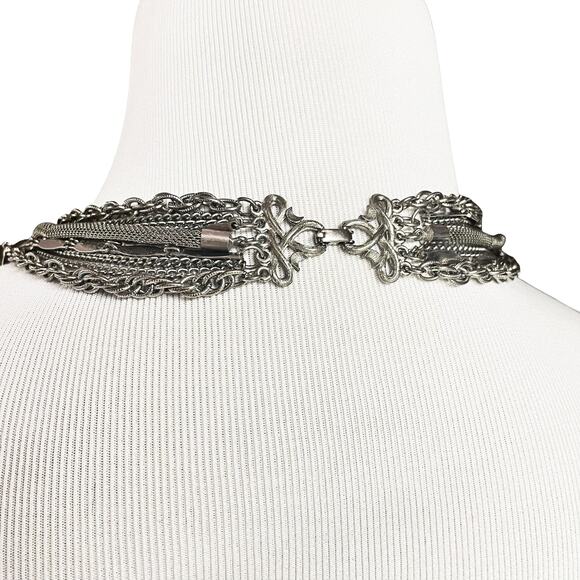 Multi-Strand Layered Chain Silver-Tone Necklace 23" Heavy Chunky - Picture 3 of 7